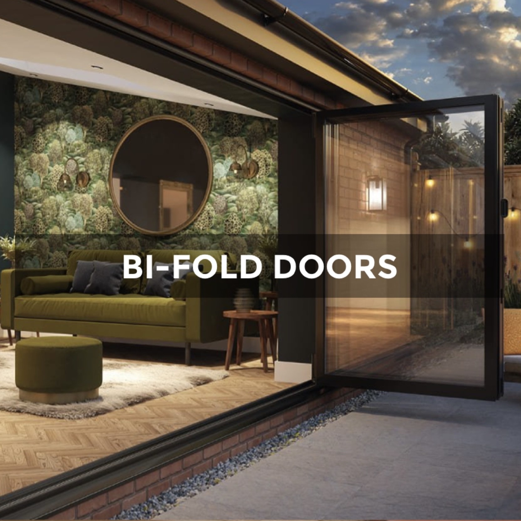 Image of bifold doors open leading towards the garden